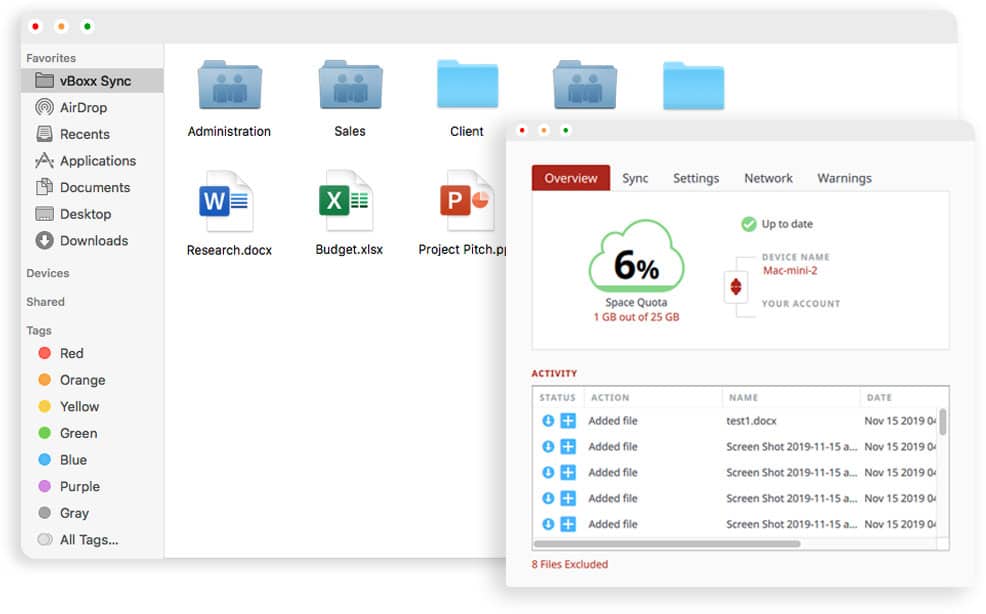 vboxx sync folder and sync tool preferences